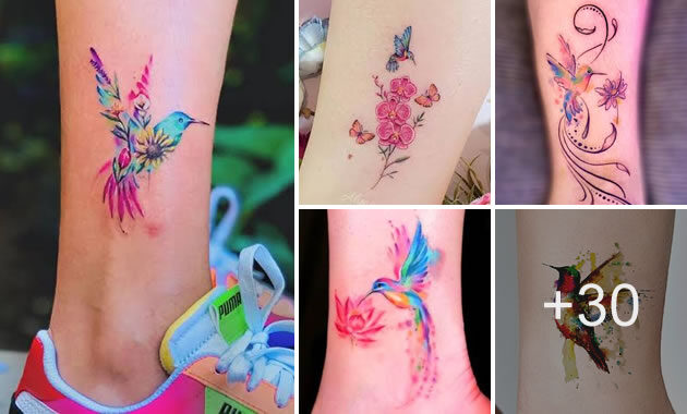 Tatuajes en tobillo de colibris